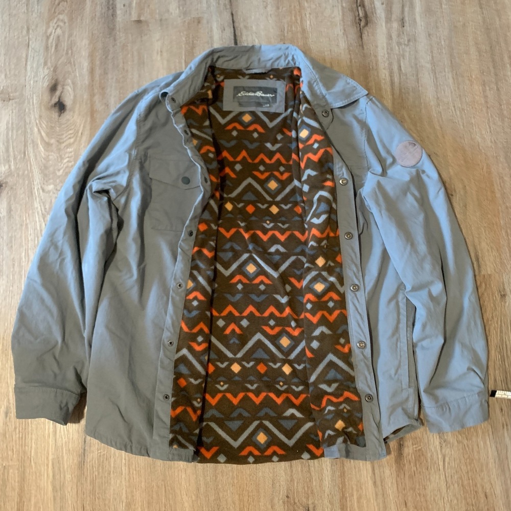 Eddie Bauer fleece-lined button up work utility coat in gray - size large mens